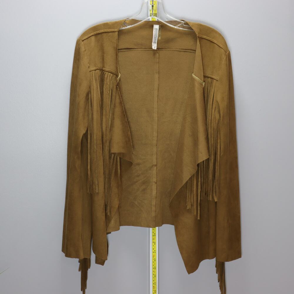 Maria‎ Rello Anthropologie Faux Suede Fringe Jacket Waterfall Cardigan M